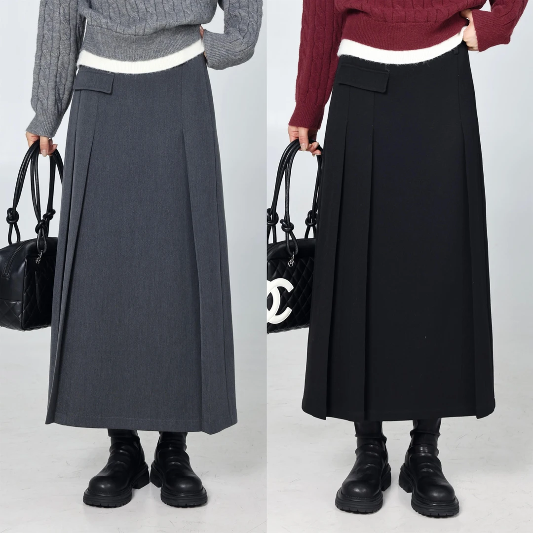 QC噜噜【艺术美院】微胖大码女冬不规则显瘦百褶半身裙ZY409B21