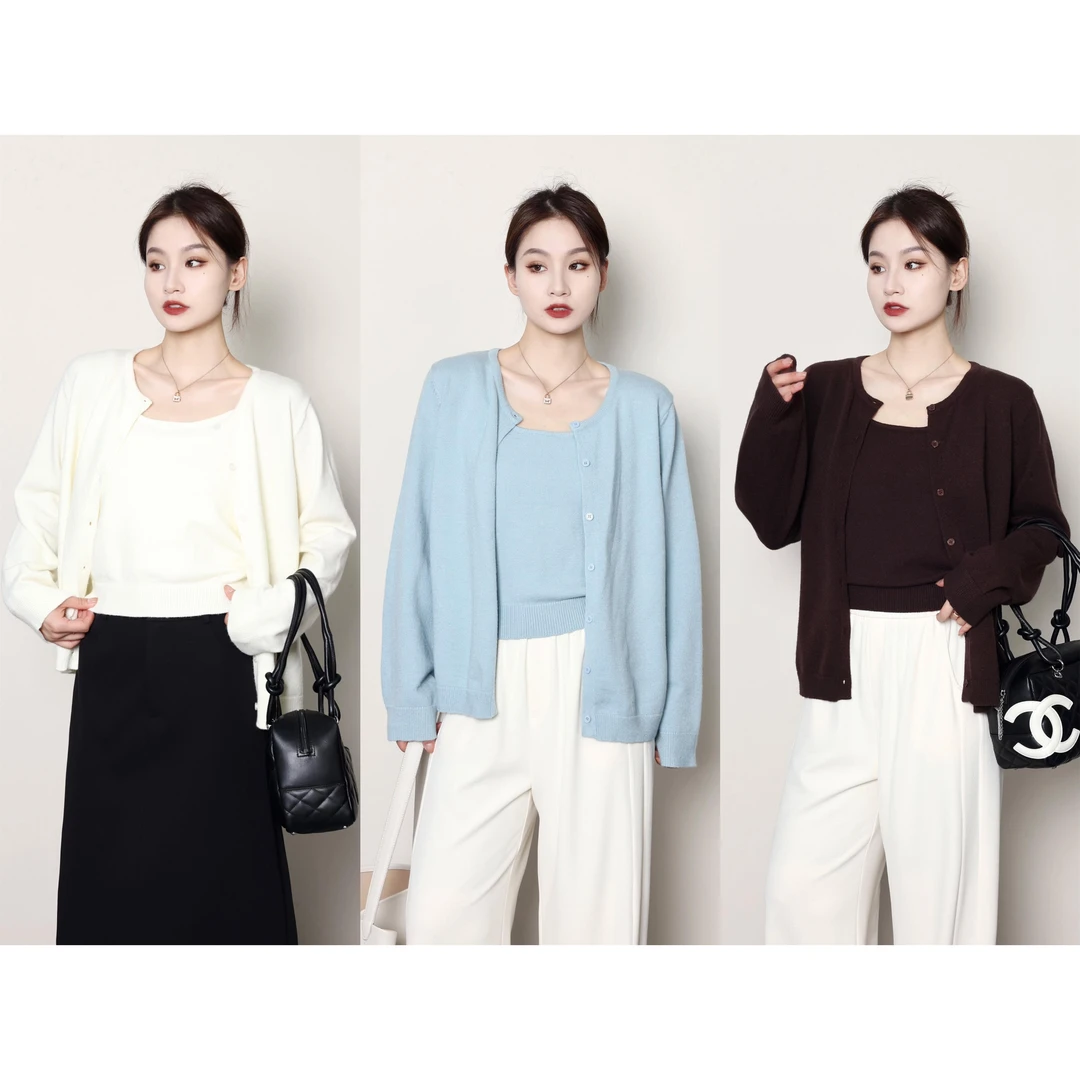 QC噜噜【松弛日志】微胖大码女早秋休闲针织开衫两件套ZY408H04