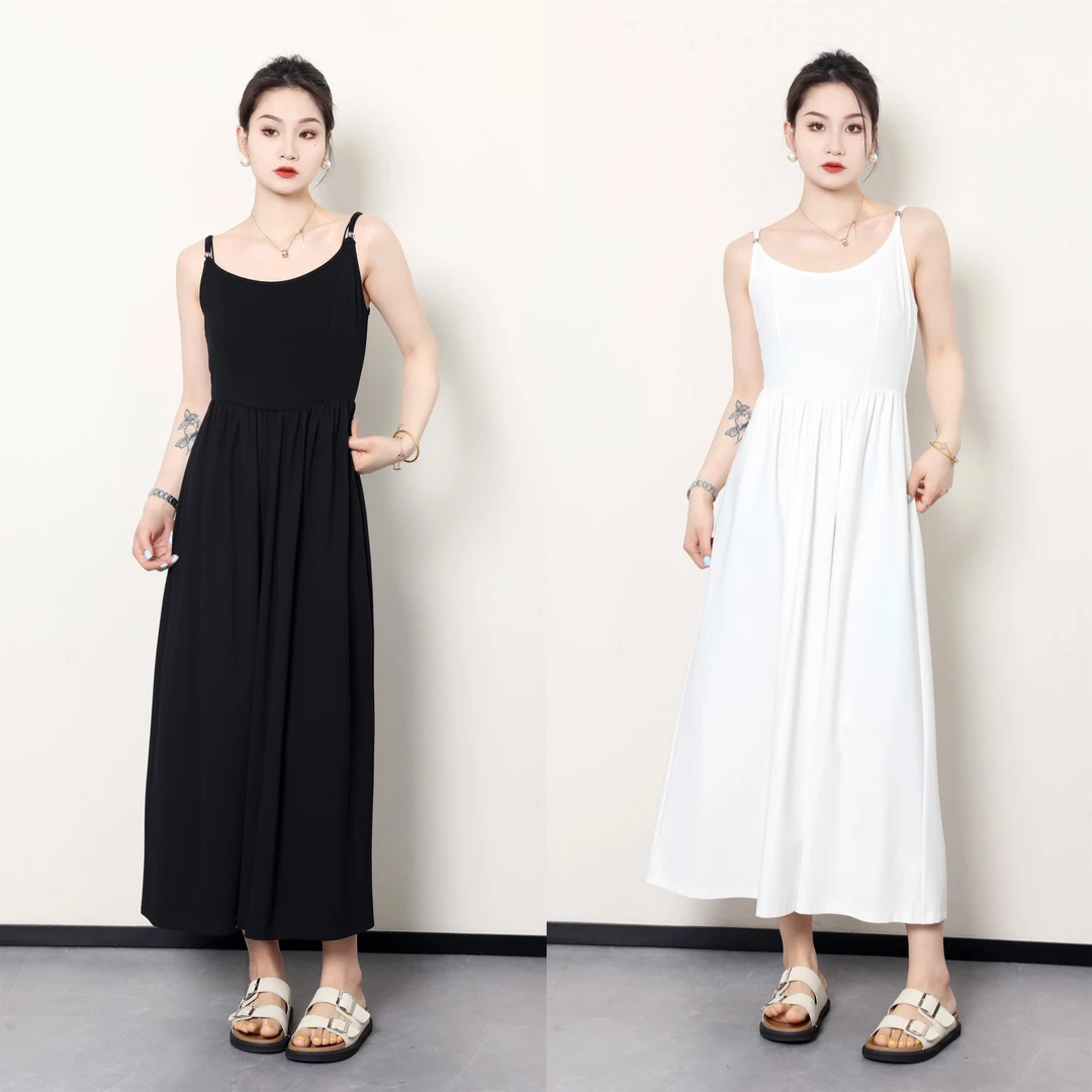 QC裂渡噜噜【清风漫舞】微胖大码女夏季简约百搭吊带拼接裙ZY403K03