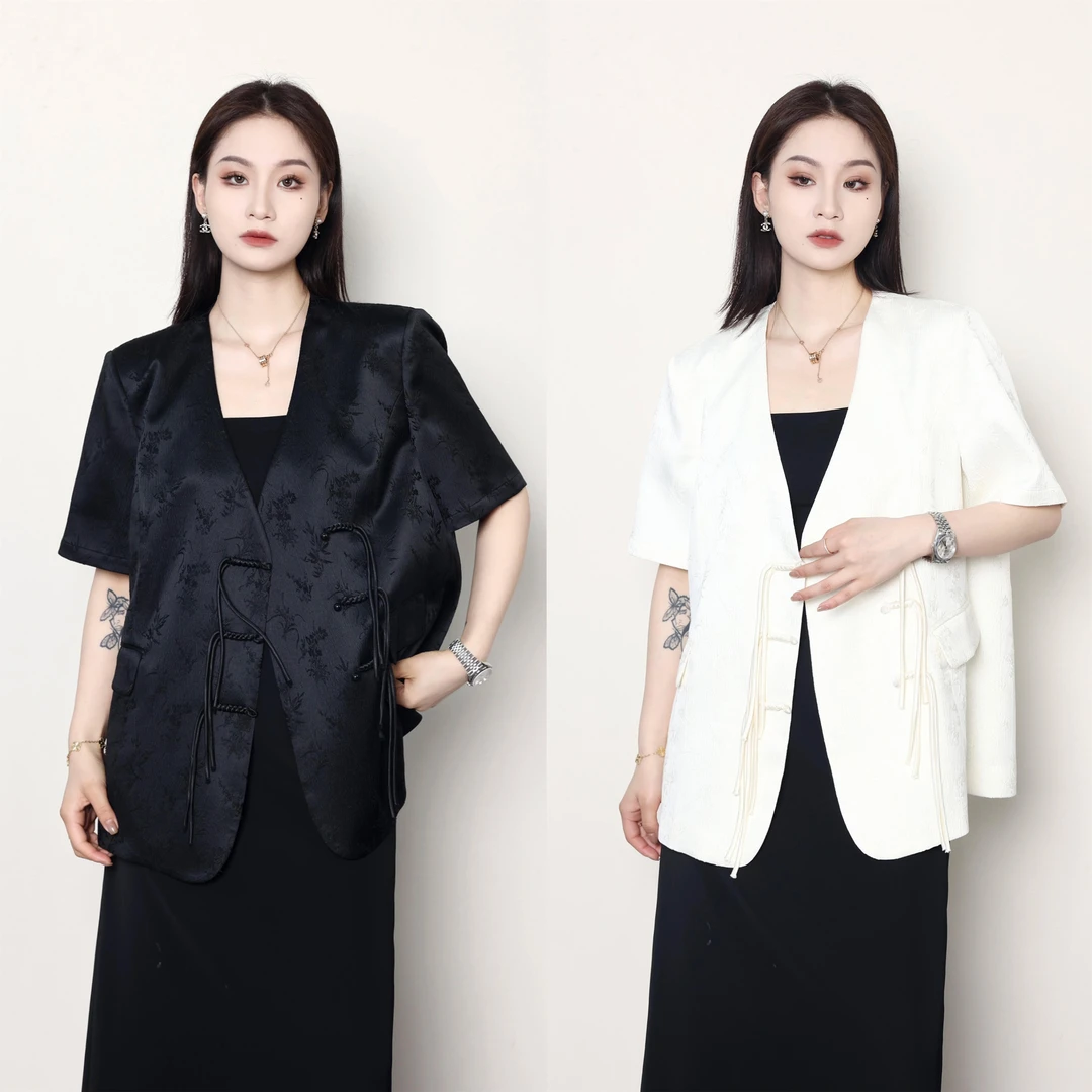 qc噜噜【竹影绘】微胖大码女夏季新中式暗纹短袖外套ZY404H31