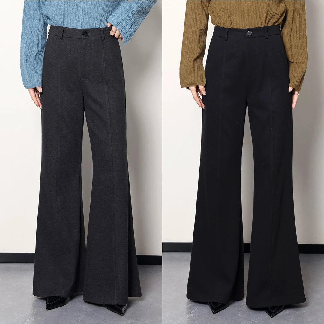 QC噜噜【喇叭裤】微胖大码女冬季时尚百搭毛呢开叉休闲裤ZY409K36