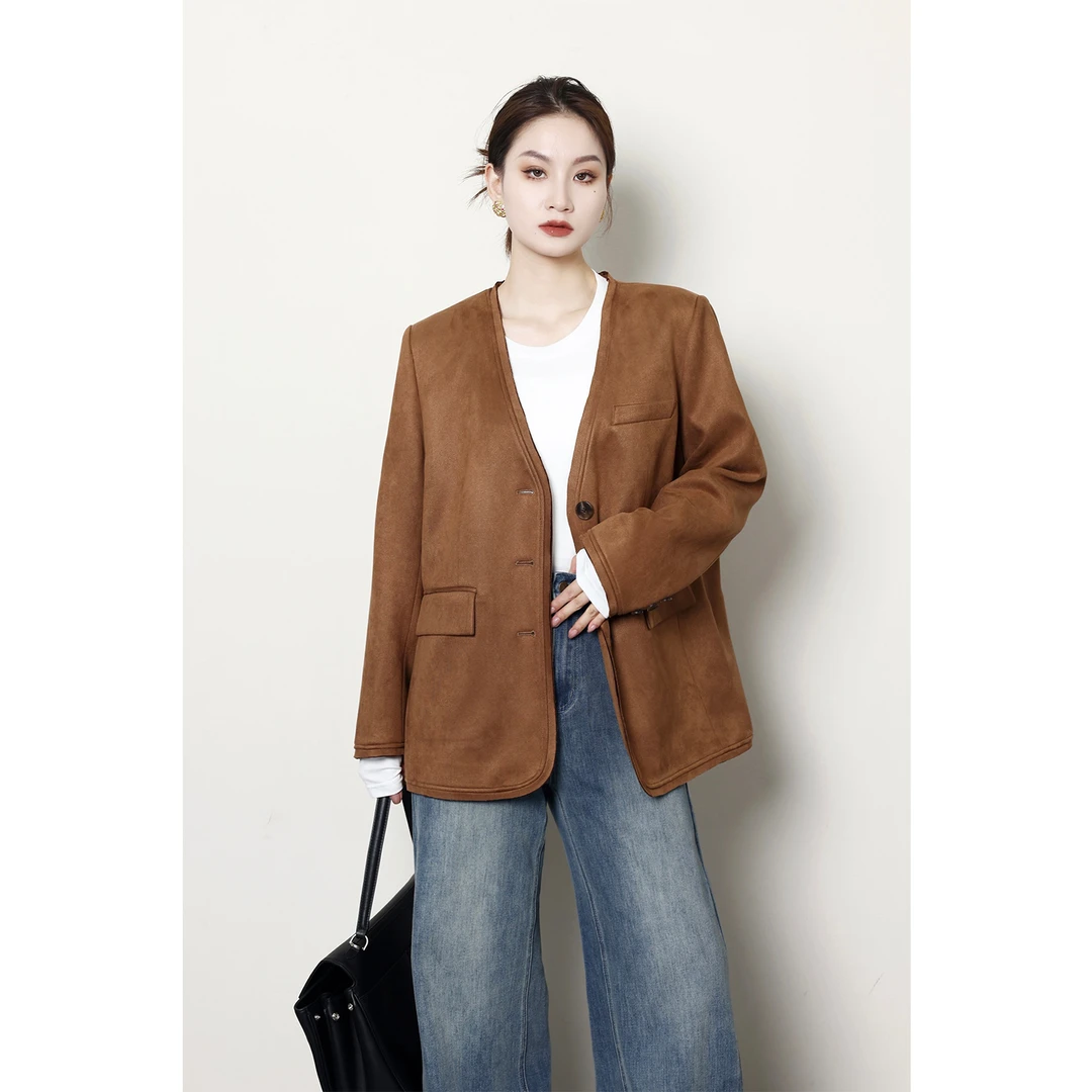 QC噜噜【异想沙丘】微胖大码女装早秋复古老钱风无领外套ZY401H60