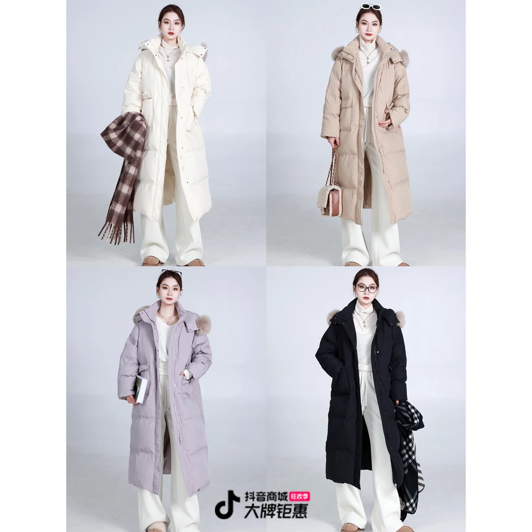 噜噜【冬日新宠】微胖大码女冬真狐狸毛领领长款羽绒服ZY312K33