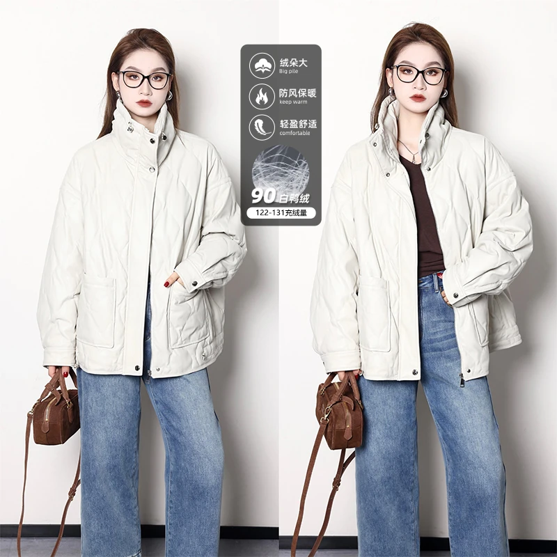 QC噜噜【暖酷捕手】微胖大码女冬季时尚百搭保暖皮羽绒服ZY409B05