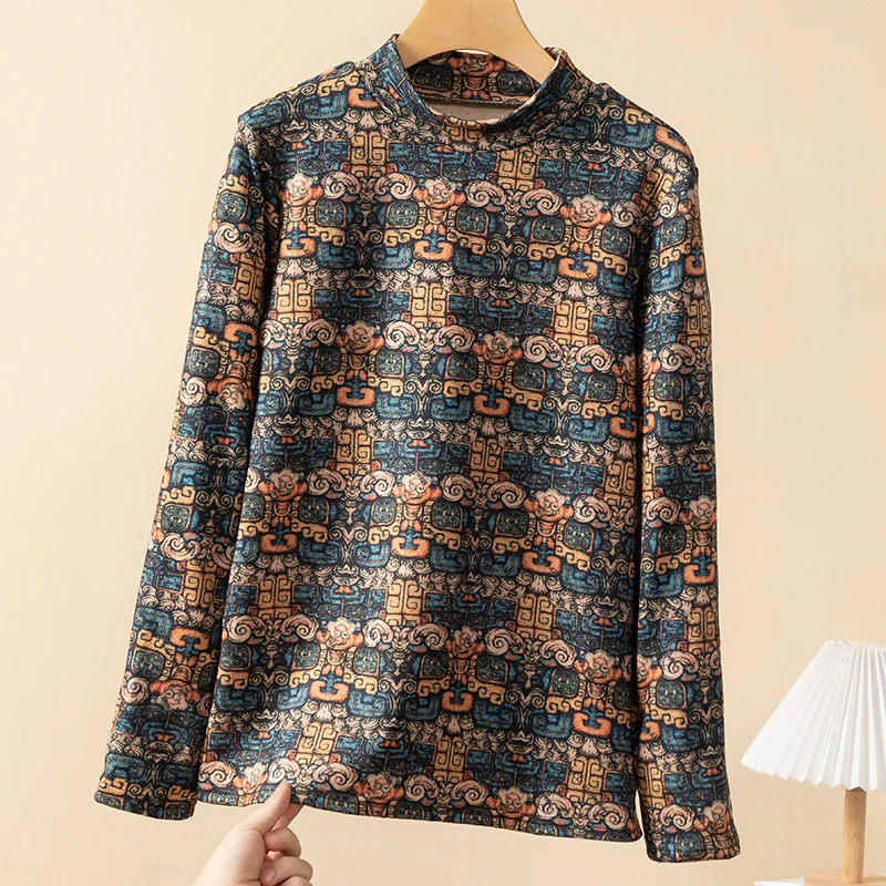 （85-180斤）德绒打底衫秋冬百搭中老年妈妈装保暖圆领半高领内搭