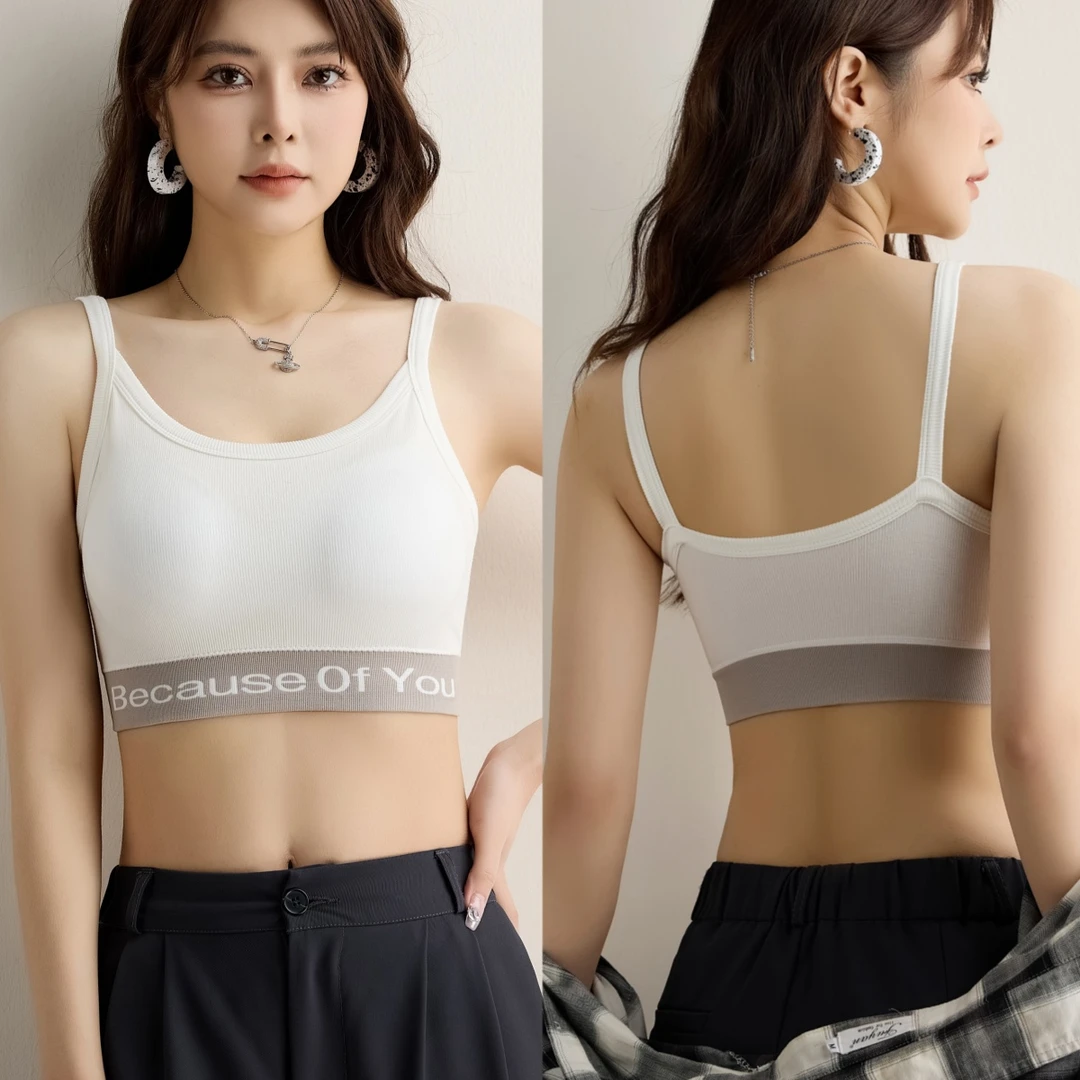 新款纯欲甜辣设计感吊带背心女士外穿内搭固定杯胸垫聚拢上托内衣