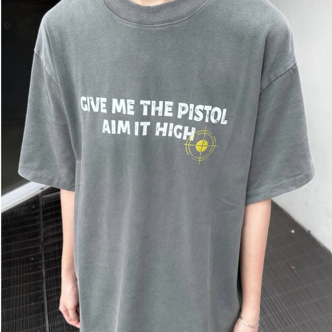 ASMR SATISFY(U)Vintage Slogan tee 重磅水洗做旧靶心印花短袖