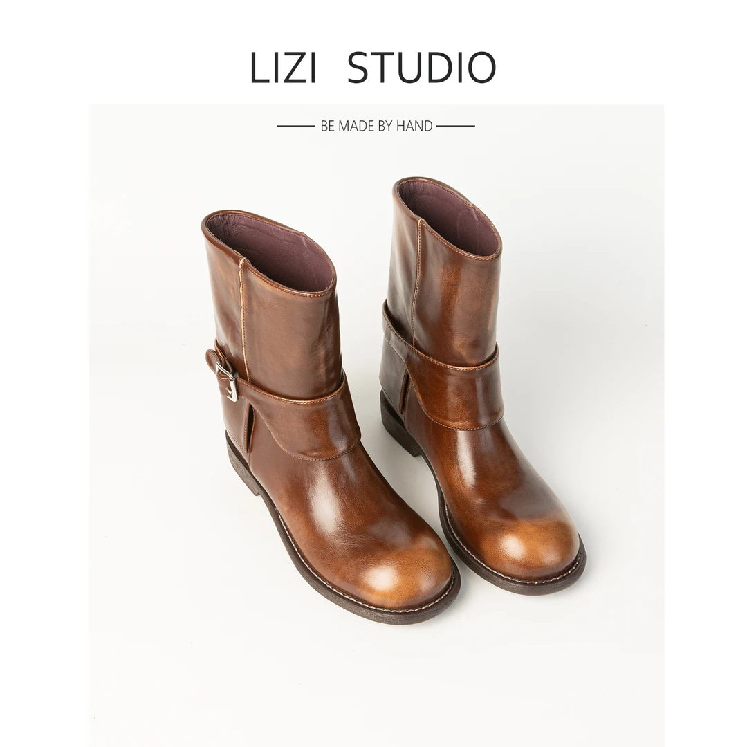 【栗子】3CM英伦风擦色通勤舒适百搭西部靴