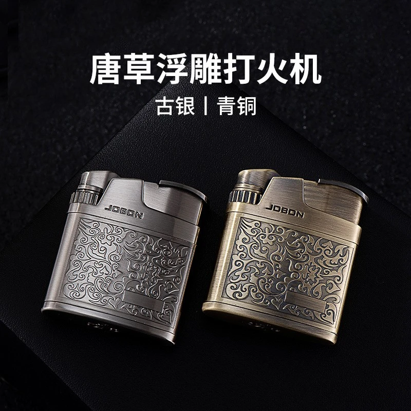 【ZB318A】创意打火机磕头机充气电炉丝复古防风唐草精雕工艺男友礼