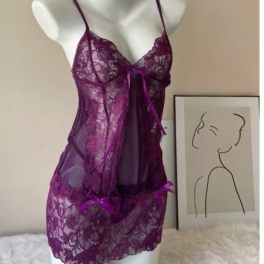 新款性感网红火辣透视网纱蕾丝低胸性感女睡套装大码200