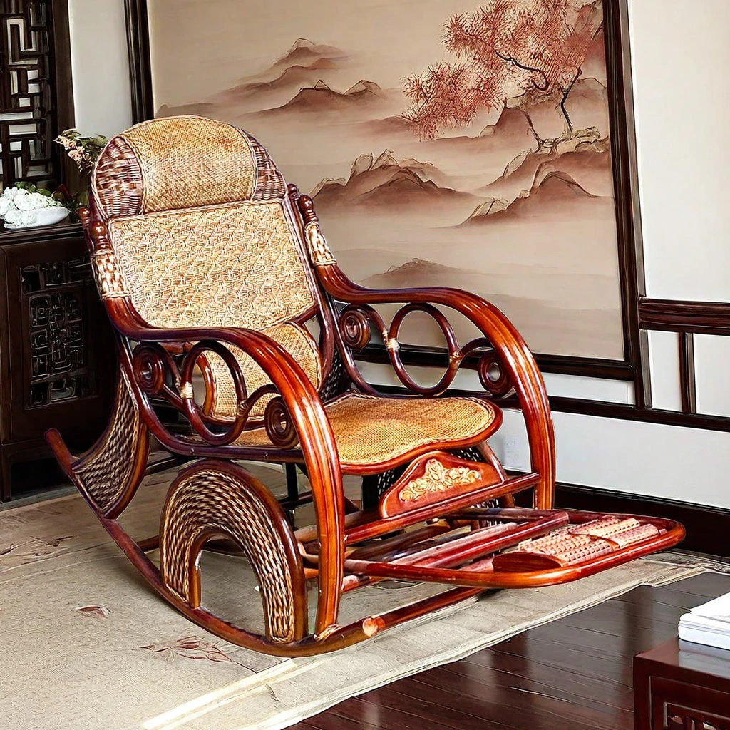 藤椅真藤编摇摇椅懒人阳台休闲单人躺椅家用客厅手工阳台椅阳台桌