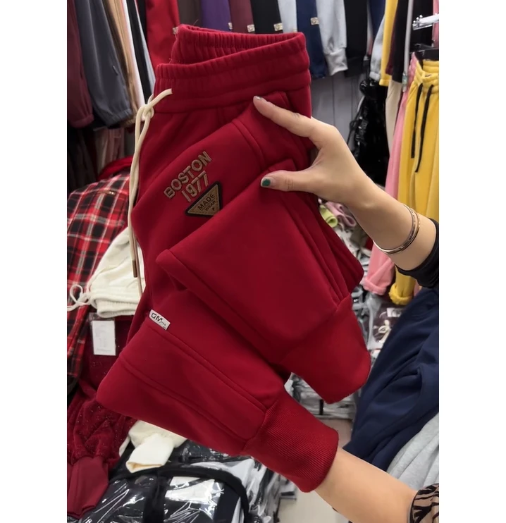 卫裤女休闲裤加绒时尚刺绣加厚女士秋冬加厚
