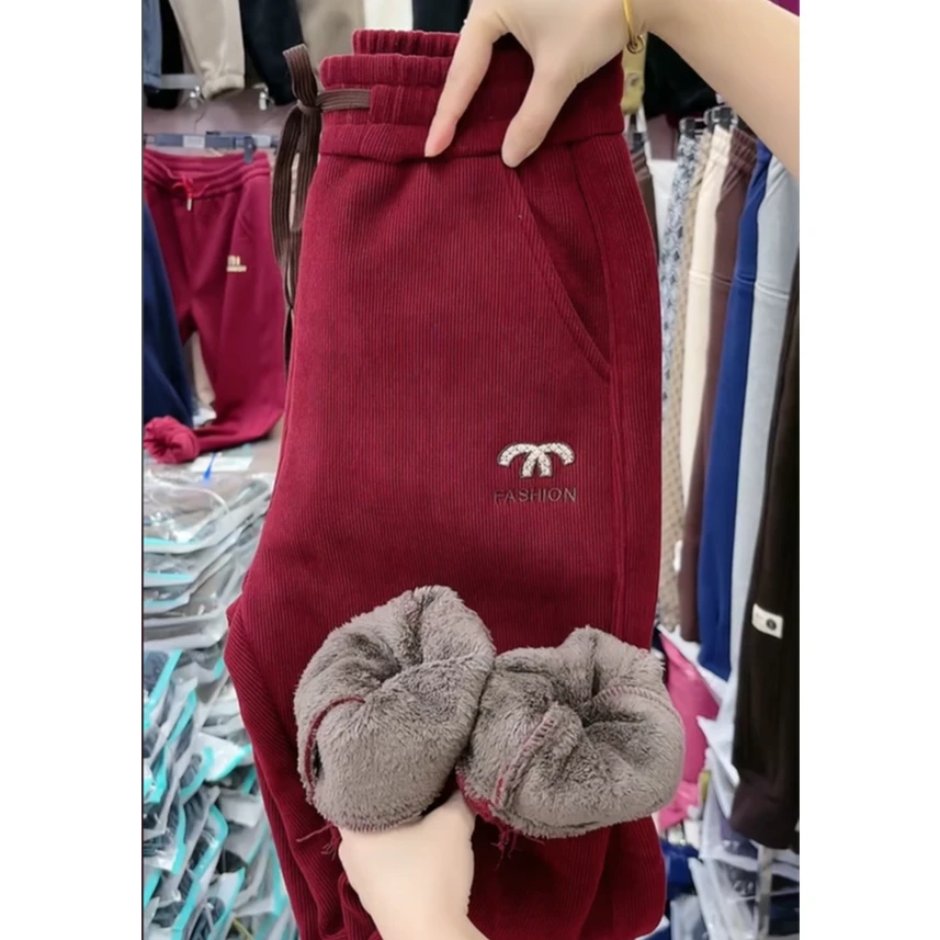 冬季绒裤休闲裤卫裤红色秋冬女款百搭