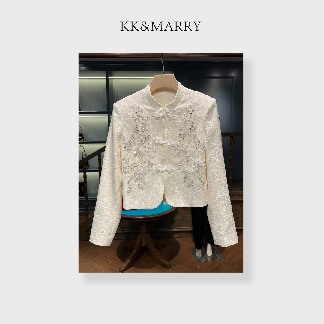 KK&MERRY（璇玑）时尚新中式设计感重工钉珠小香风短款外套KKSC015
