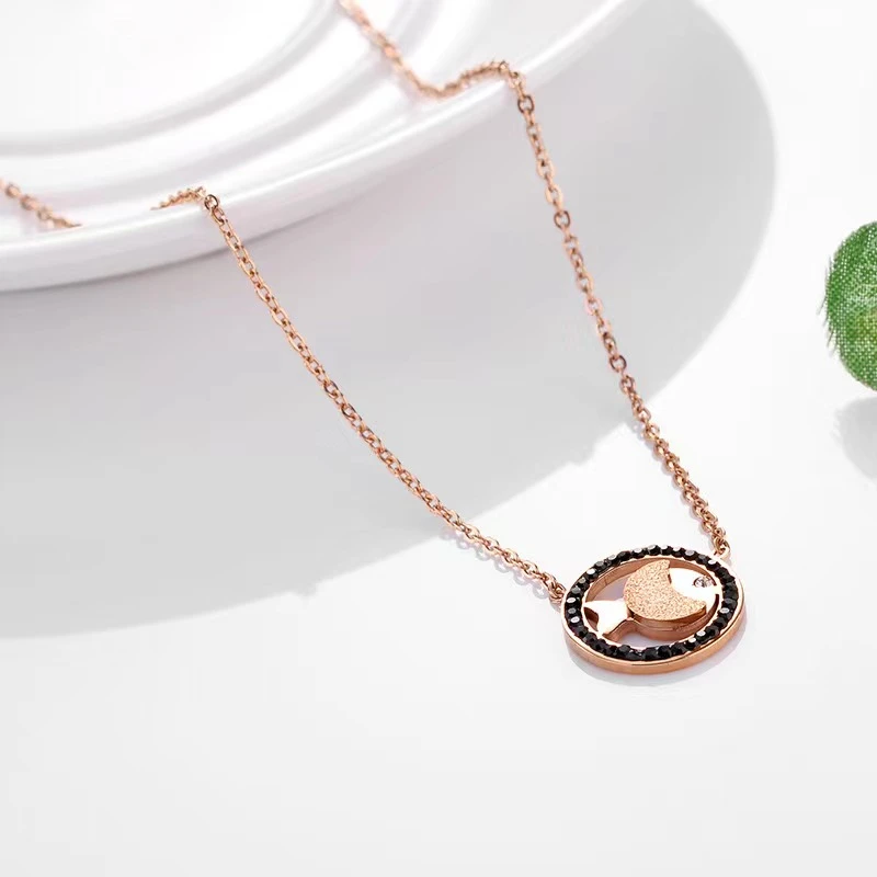 钛钢项链 A 新时尚小鱼亮晶晶圆环玫瑰金色项链82815