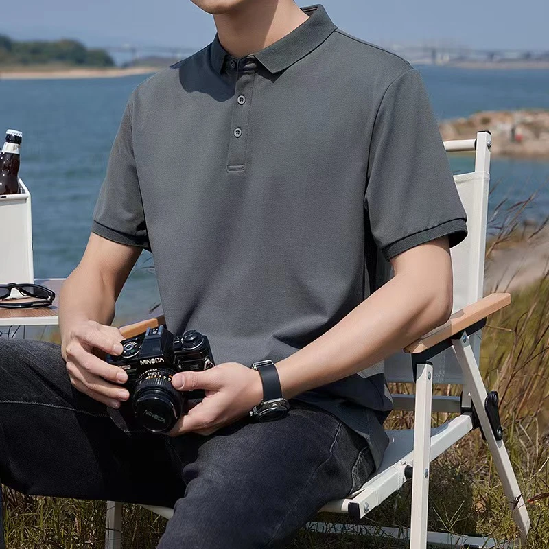 2025夏季新款冰氧珠地棉男士短袖POLO衫纯色轻奢商务带领半袖体恤