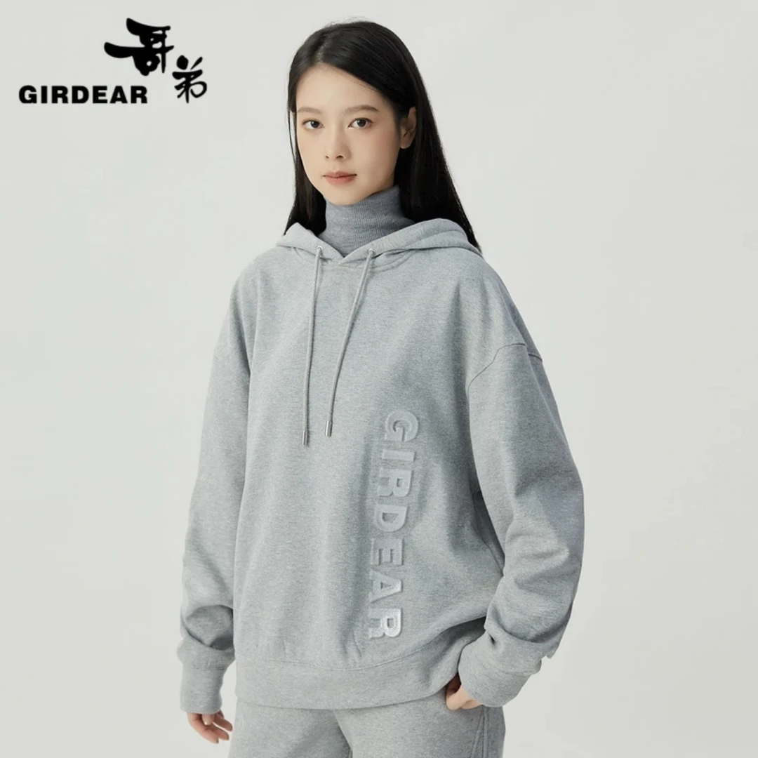 GIRDEAR/哥弟宽松长袖连帽时尚休闲百搭高级气质加绒卫衣1300781