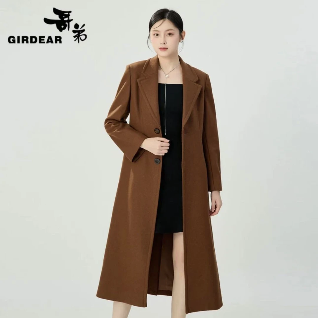 哥弟新款女装秋冬经典通勤百搭气质廓形西装式长款大衣女1400785