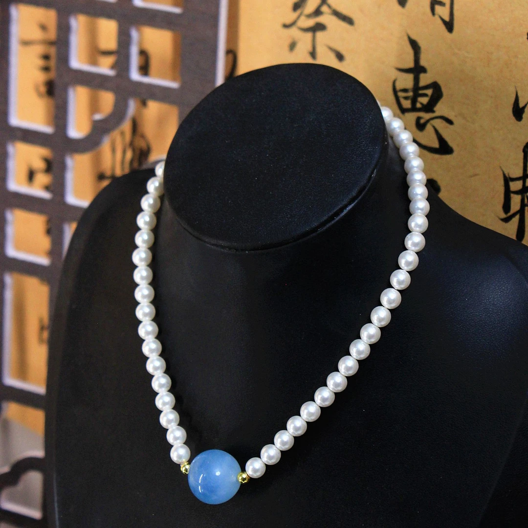 非金属仿珍珠手链 ZZ海蓝珍珍手工气质蓝色妈妈百搭长链女士双