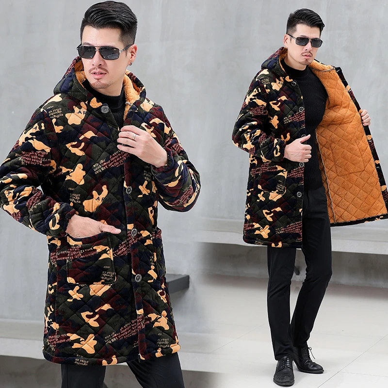 四川省服加绒厚款保暖棉袄男士家居服罩衣经典迷彩工作服宽松冬季