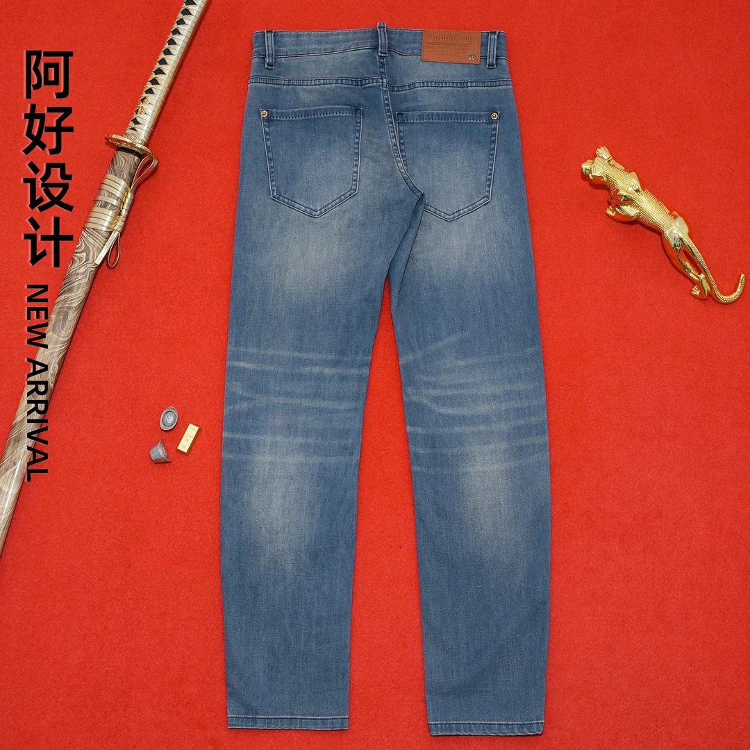 四季春款皇冠英皇简约男士牛仔裤宝石纯色男士休闲修身
