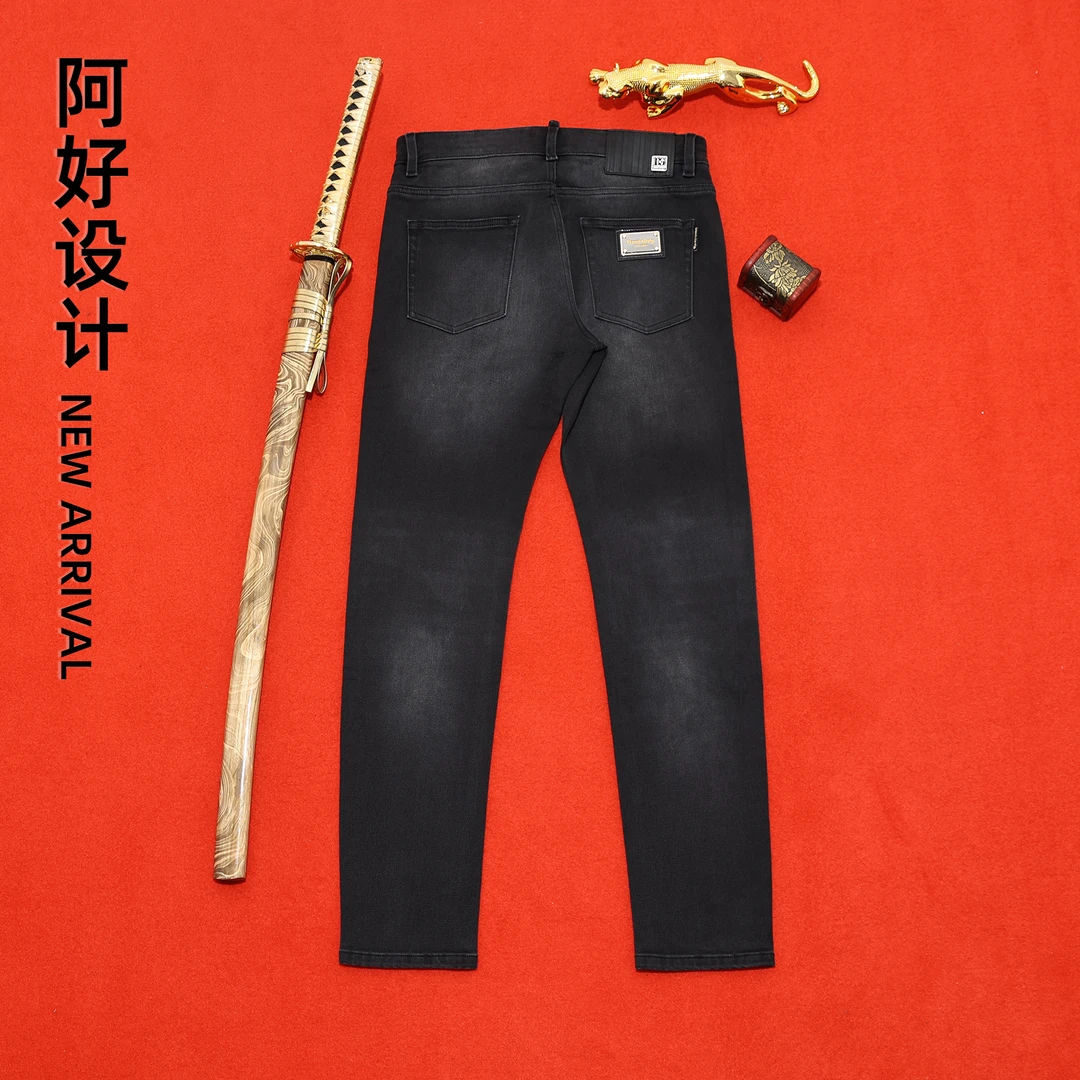 （四季进口总裁灰老板必备）牛仔裤黑灰色中腰小直筒百搭商务干净