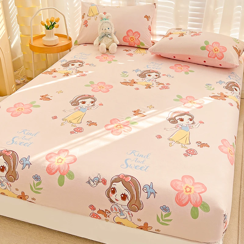 迪士尼公主纯棉床笠单件全棉床罩防尘罩床垫保护套女全包床单罩套