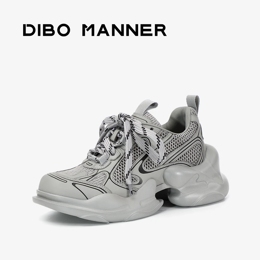 DIBO MANNER 云想系列丝绸牛皮革接透气网面厚底休闲鞋粉色233530