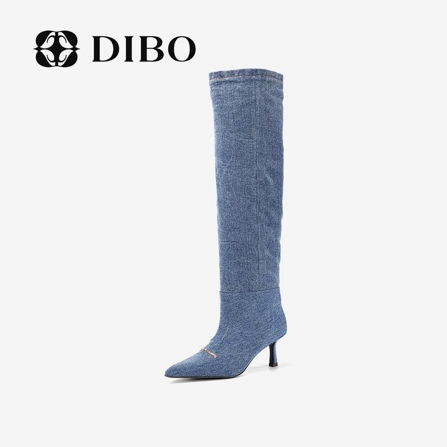 DIBO碲铂时尚新款尖头弹力靴长筒性感细跟时装高筒长靴女23436130