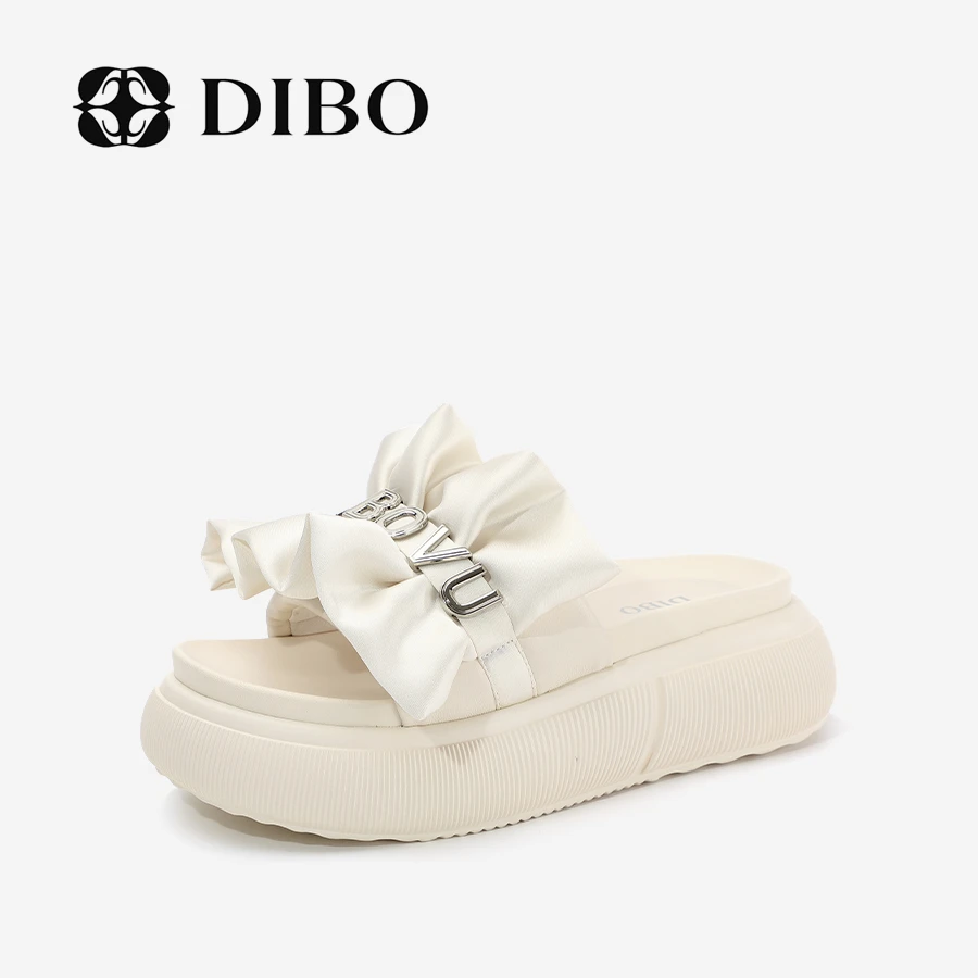 DIBO碲铂仙女风时尚木耳边厚底拖鞋外穿休闲厚底一字拖24285570
