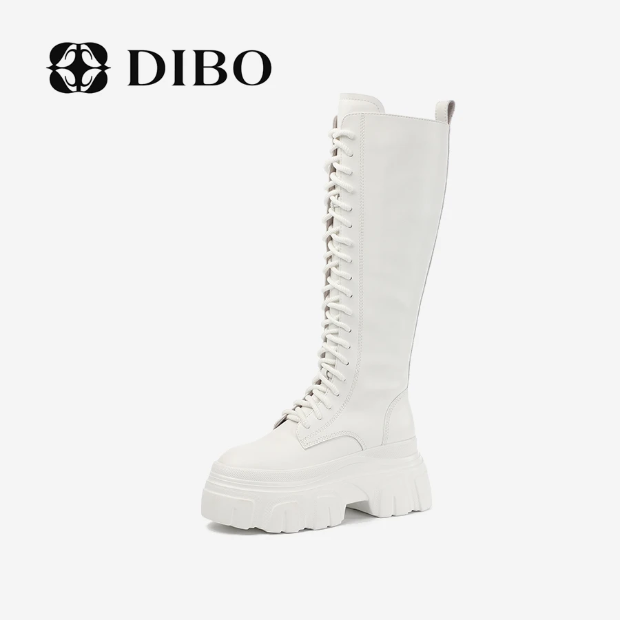 DIBO碲铂时尚真皮圆头百搭厚底舒适高筒长靴23418521