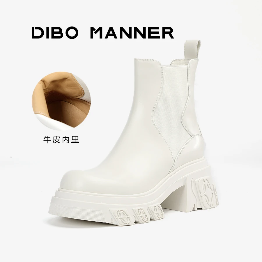 明星同款DIBOMANNER火焰浮雕系列英伦风中筒靴224010