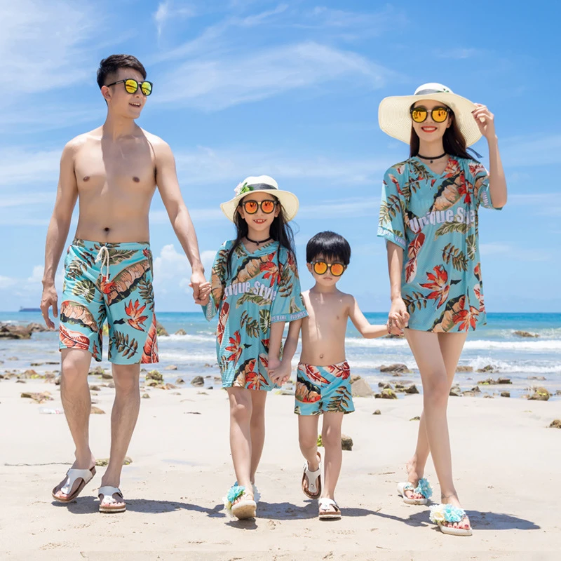 亲子装泳装一家四口泡温泉度假保守分体泳衣母女装海边沙滩游泳