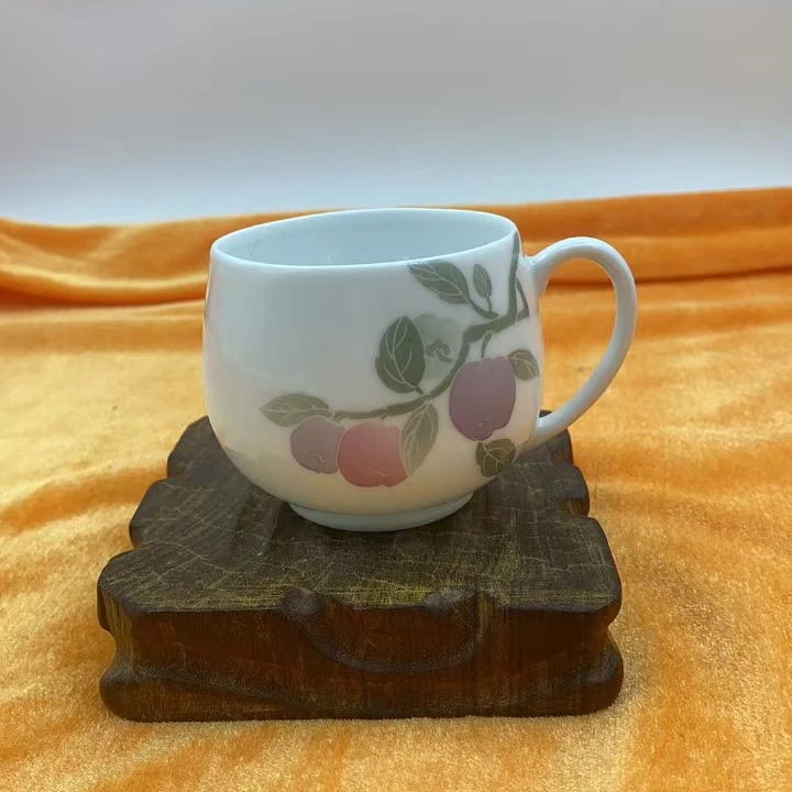 醴陵釉下五彩手绘手工白瓷枇杷花茶杯陶瓷杯品茗杯釉下彩家用水杯