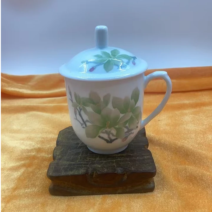 醴陵釉下五彩手工釉下彩手绘白瓷玉兰花办公杯陶瓷