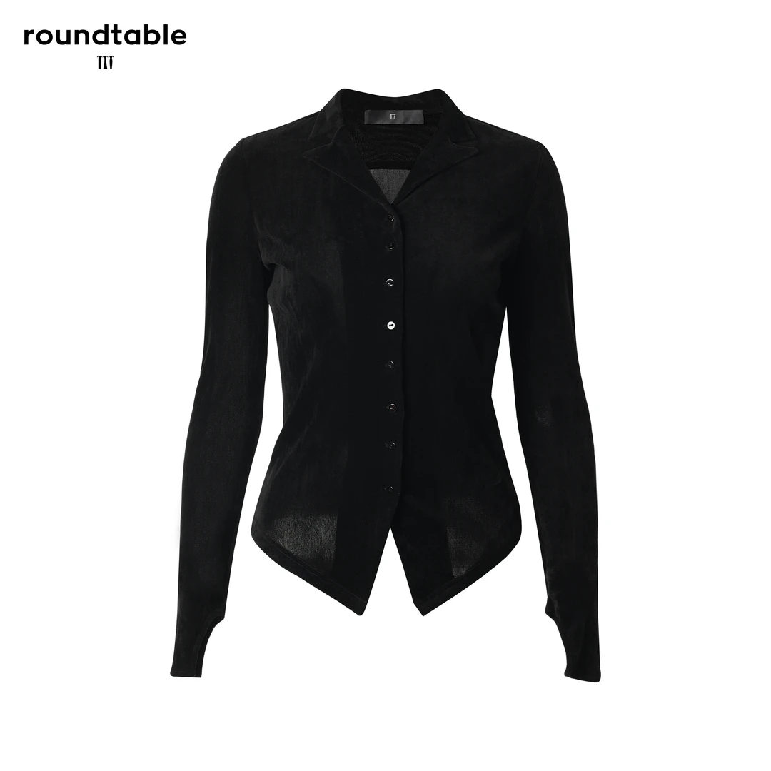 春夏欧美休闲修身衬衣洋气长袖上衣时尚黑色女士显瘦收腰通勤外套