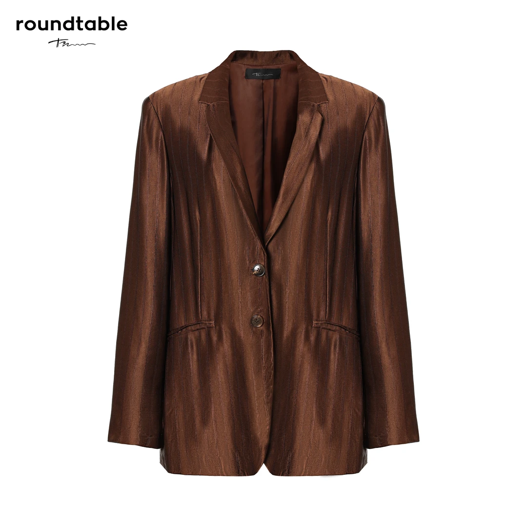 Tboloro条纹雅丹风设计师棕色质感直身休闲商务西装BDS4804404