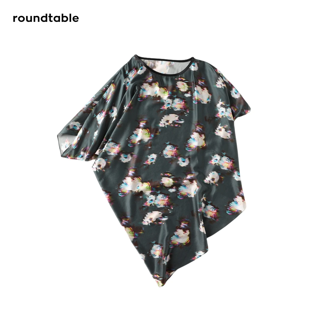 时尚花色欧美休闲夏季薄款宽松复古水墨印花立裁上衣 TFS3406031