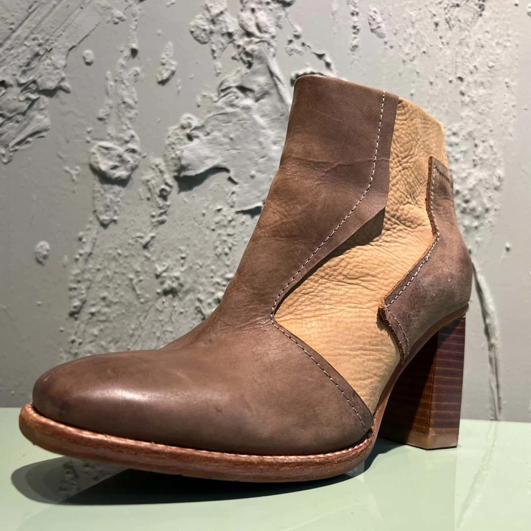 锡林高乐2023最新款纯牛皮复古休闲棕色时尚英伦方头百搭牛仔女鞋