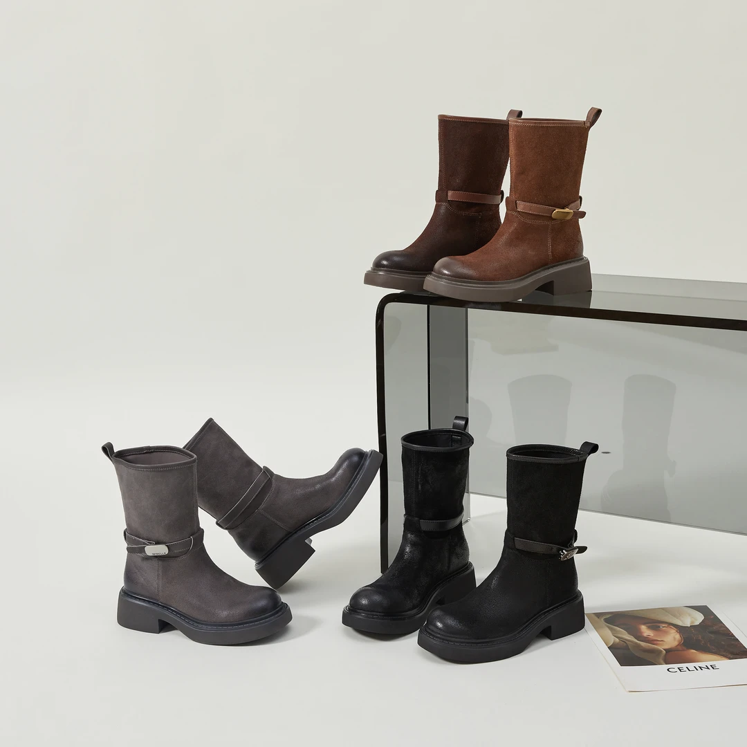 锡林高乐 秋冬新款 牛皮短靴女  欧美风韩风 奢品女靴子