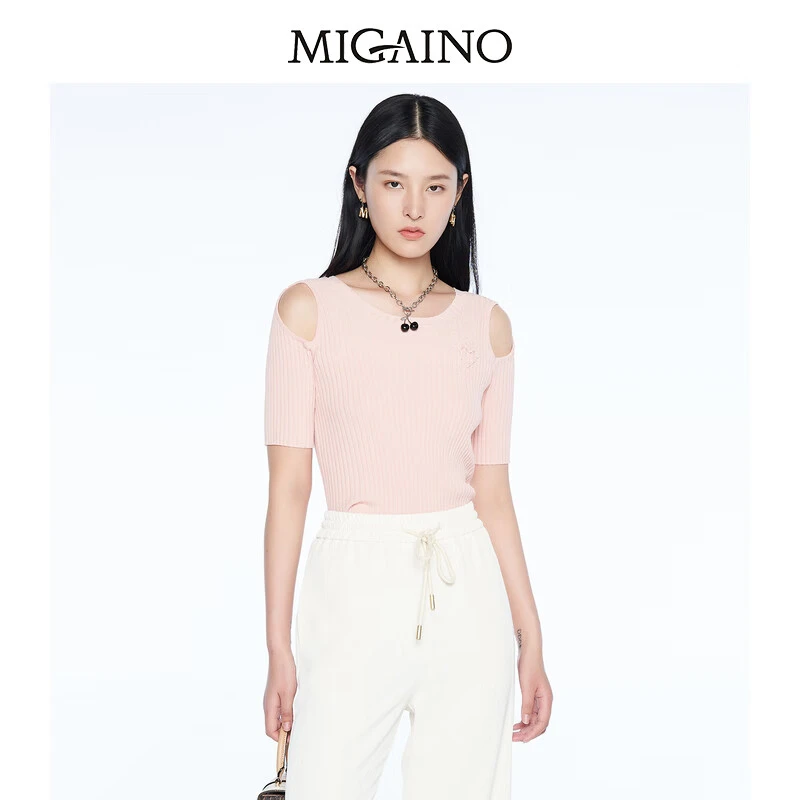 纯色针织衫女秋季款圆领露肩设计感打底上衣