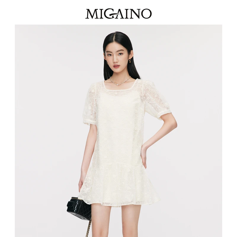 Migaino曼娅奴蕾丝连衣裙女夏季新款气质法式小个子显瘦短裙