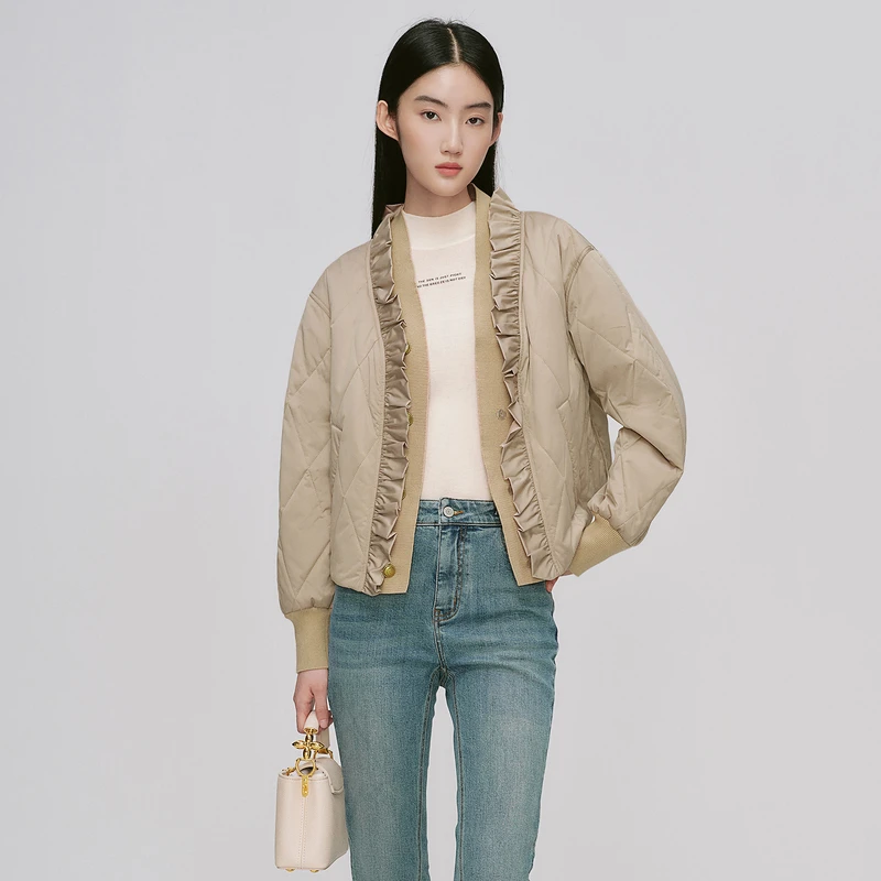 Migaino曼娅奴女装冬季新款别致花边优雅轻奢保暖棉服外套