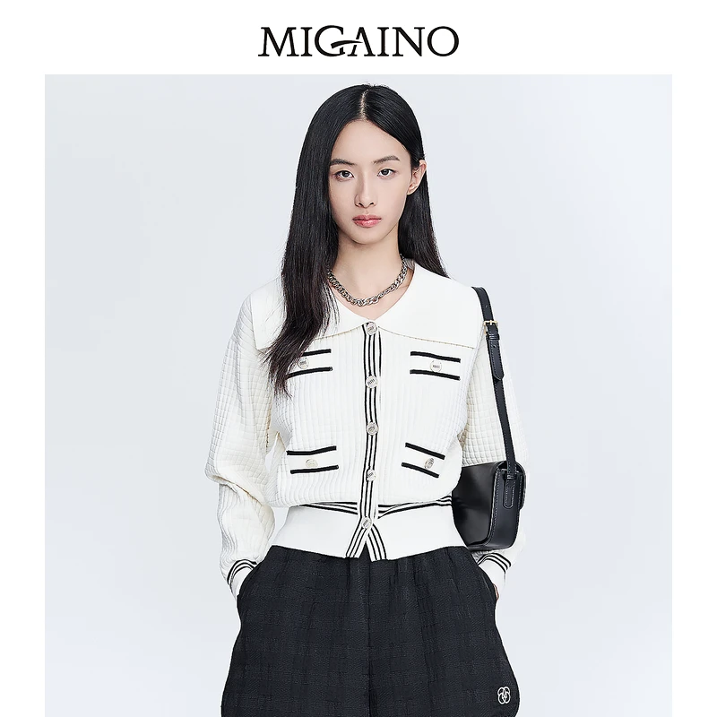 曼娅奴海军领毛衣外套女新款针织开衫MN12JK217