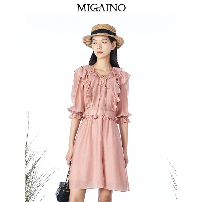 Migaino曼娅奴法式连衣裙女春夏新款气质小个子显瘦A字裙短裙