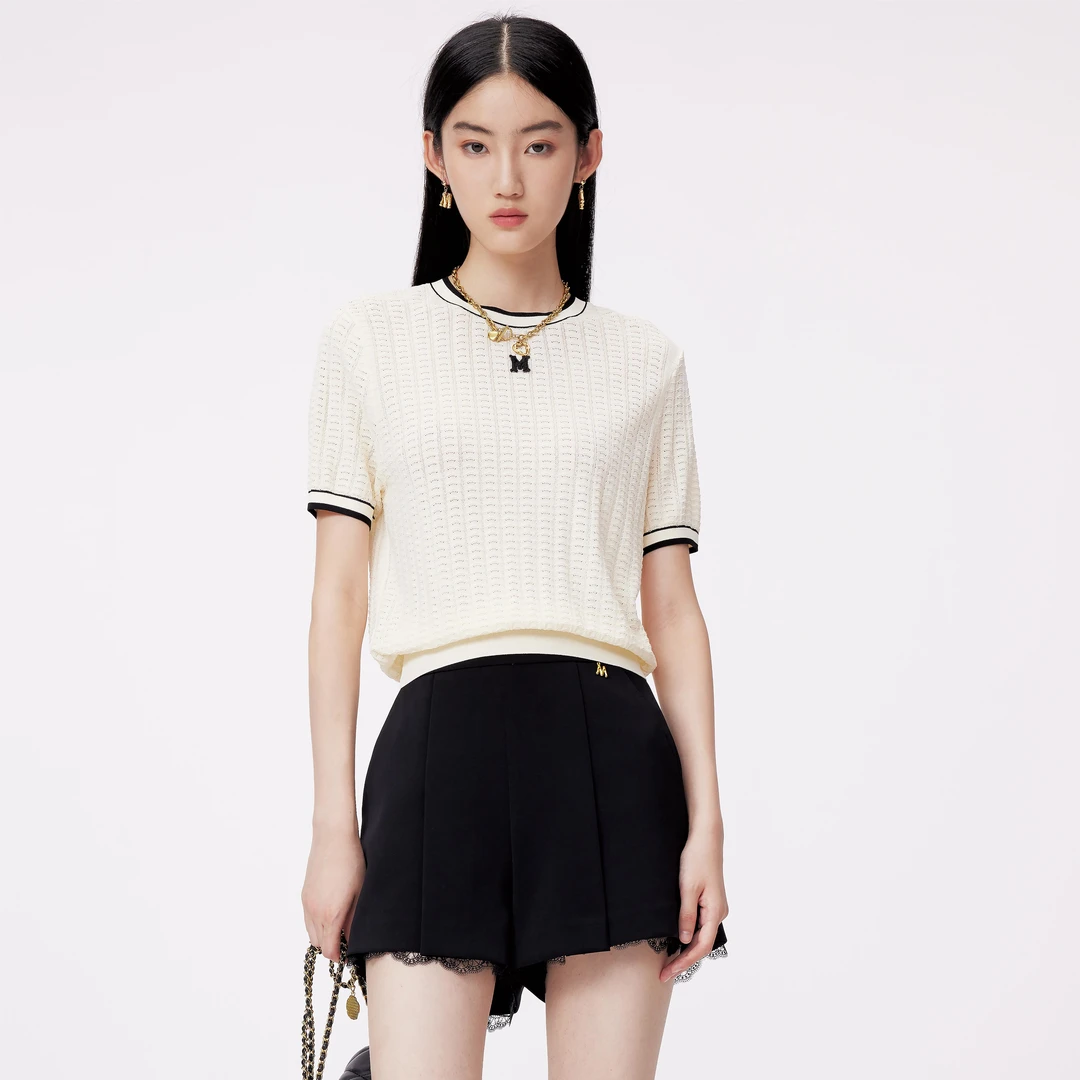 Migaino曼娅奴套头针织衫女夏季新款气质高级感白色上衣短款