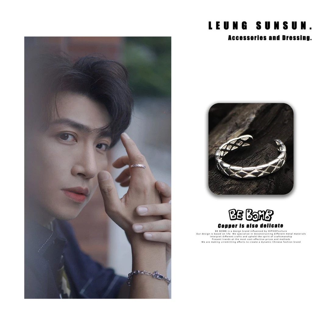 铜合金戒指 BE BOMB铜合金菱格编织戒指开口可调节（001）轻奢百搭