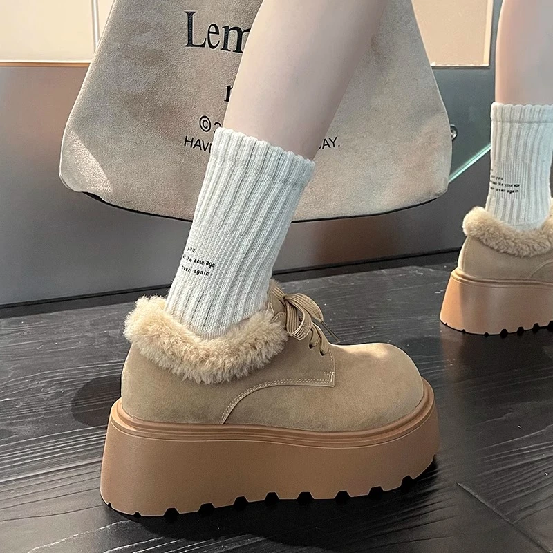 大头森系中性保暖面包棉鞋女2024秋冬新款复古小个子松糕雪地棉潮