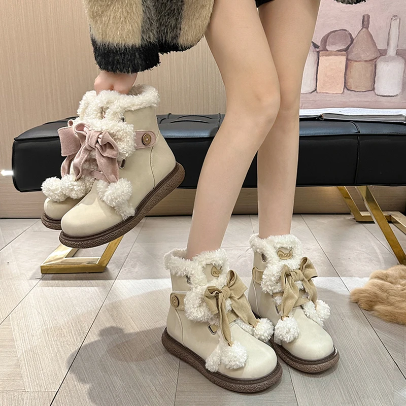 厚底马丁靴短靴女2024秋冬新款加绒加厚可爱雪地靴毛毛保暖棉鞋潮