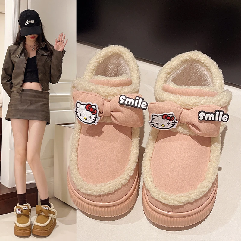 甜系少女心凯蒂猫棉鞋冬季小个子增高包跟棉拖鞋保暖时尚休闲雪地